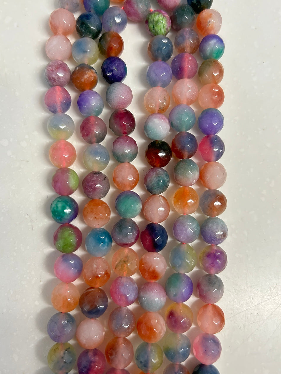 Multicolor Faceted Round Jade Bead Strand, 10mm