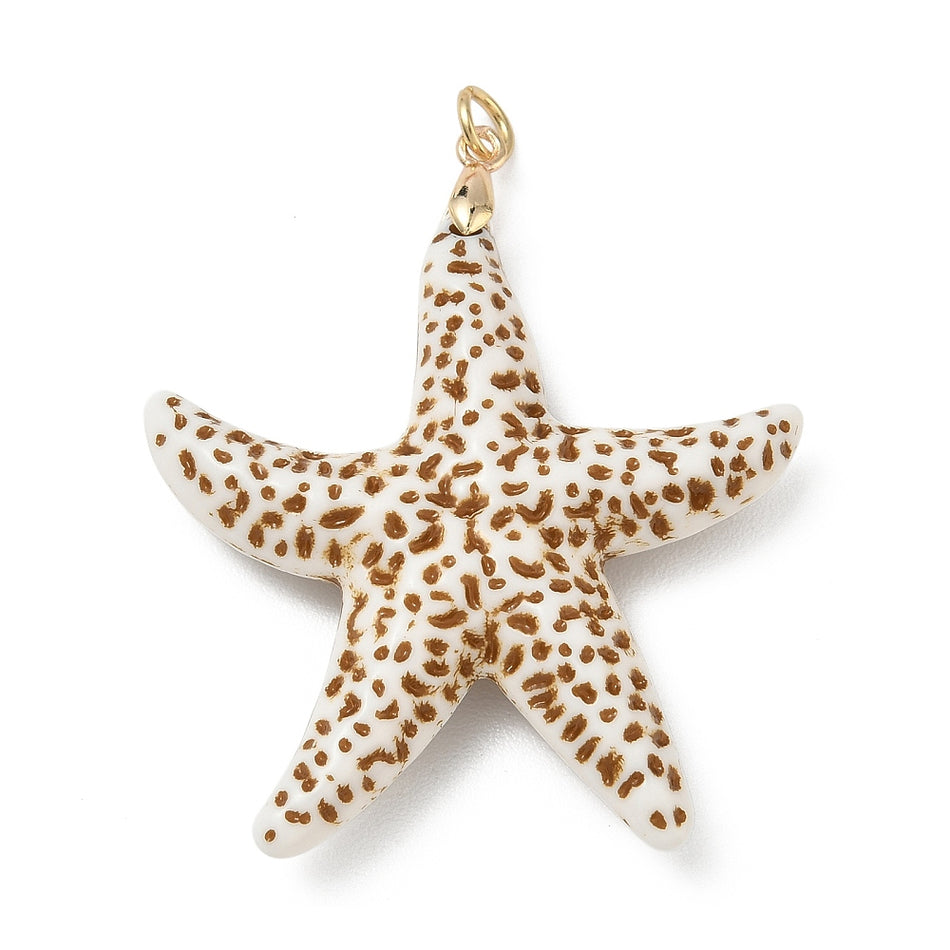 Acrylic Textured White & Brown Starfish Pendant 54mm, 5pcs