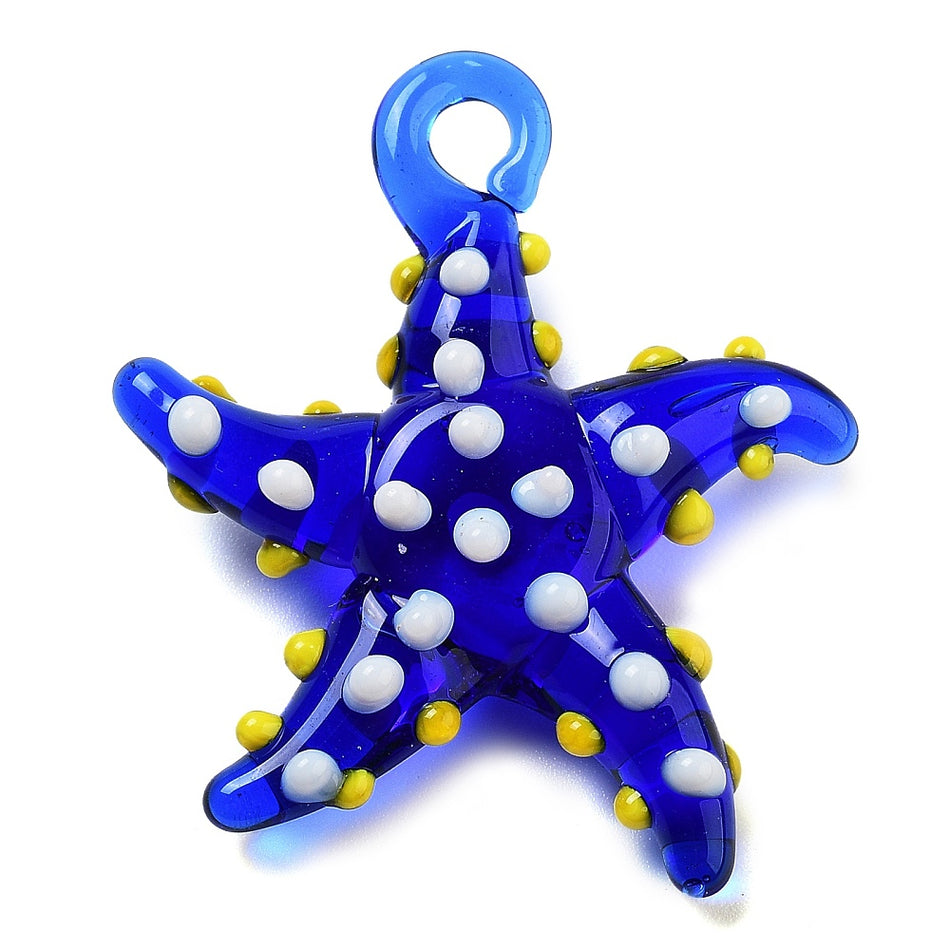 Star Fish Lampwork Pendant 34mm, 1pc