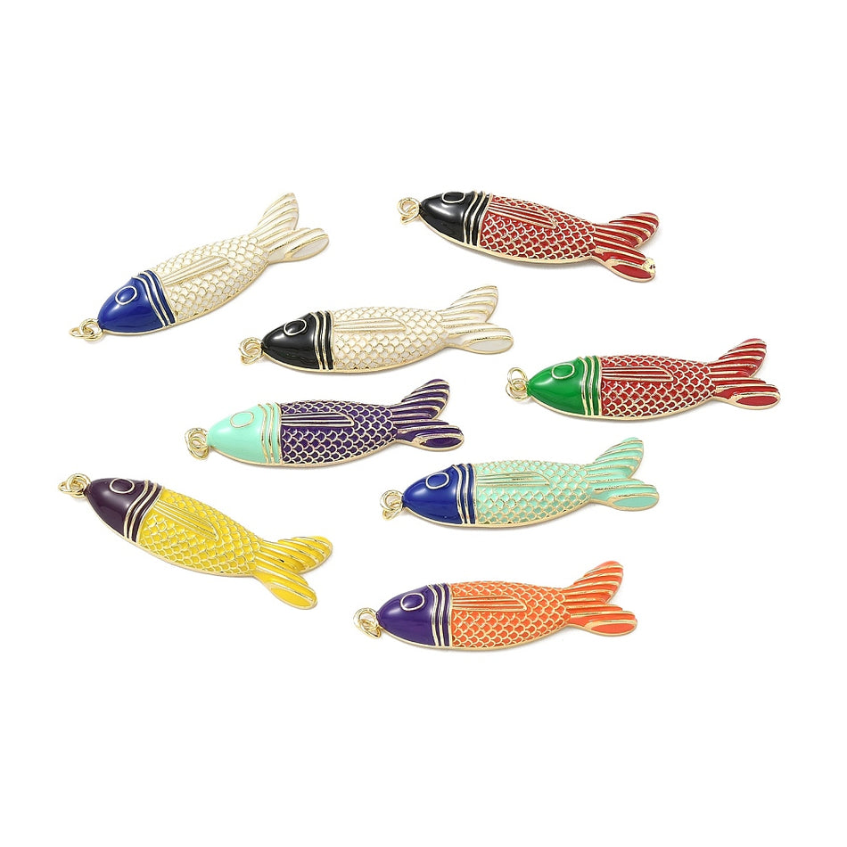 18k Gold Plated Enamel Fish Pendant 52mm, 1pc (Random Color)