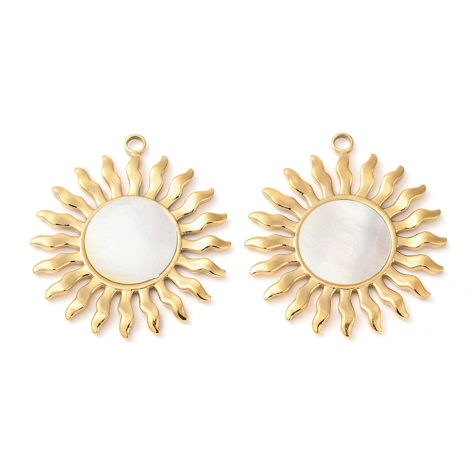 Stainless Steel Gold Sun with Mother of Pearl 38mm, 1pc