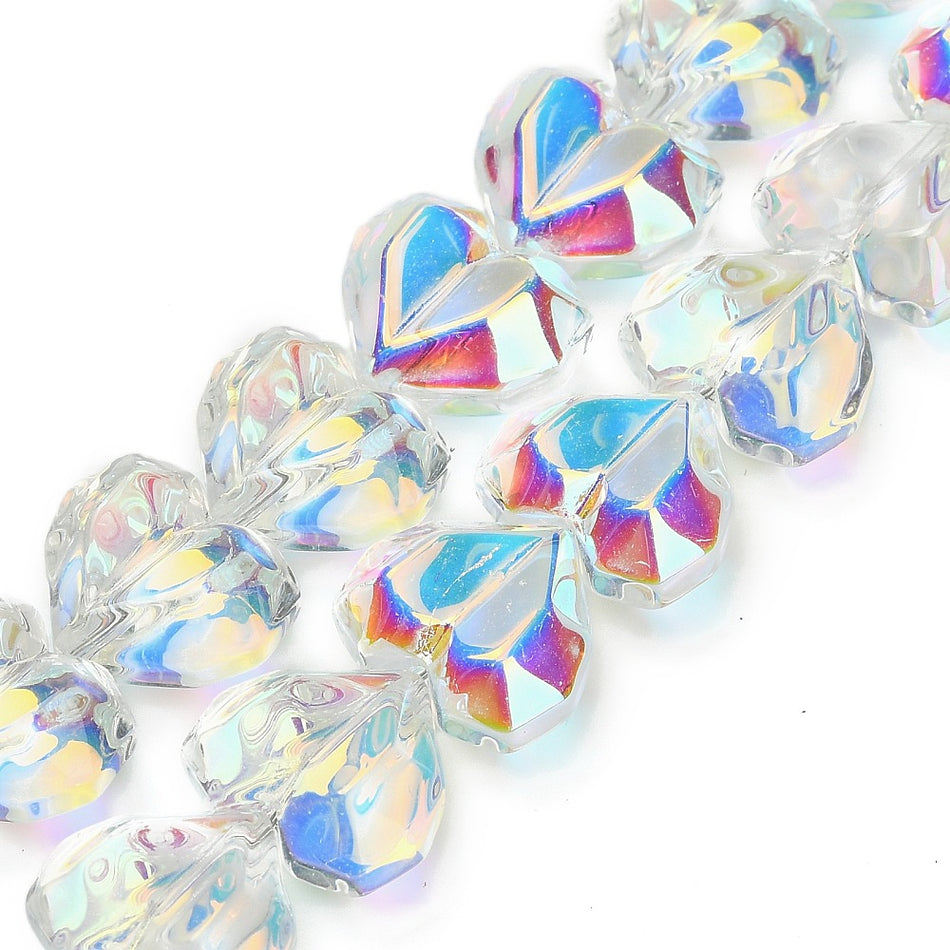 Faceted Heart Crystal Bead Strand, 15mm