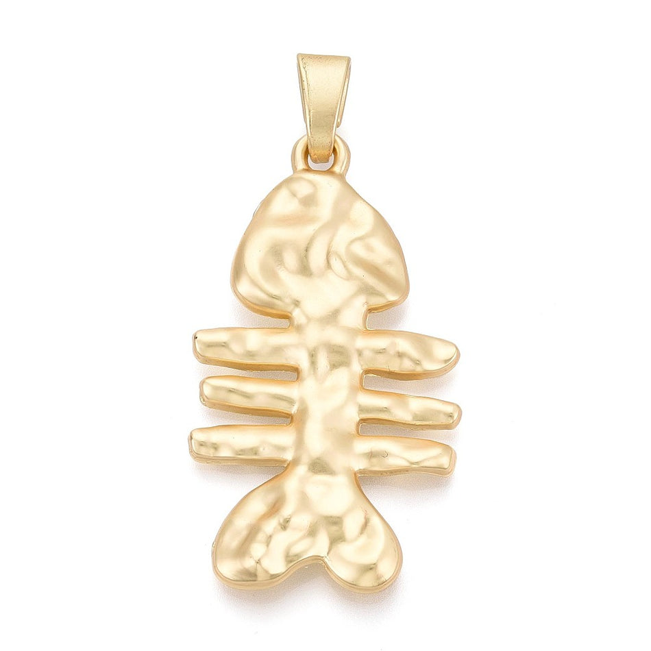 Matte Gold Plated Fish Pendant, 66mm, 1pc