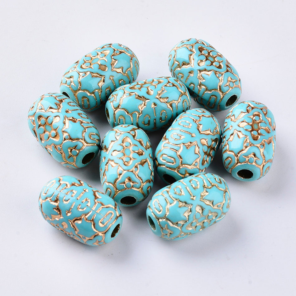 Turquoise Barrel Acrylic Beads, 10pcs