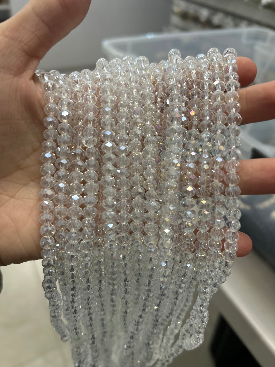 Translucent Faceted Crystal Rondelle Bead Strand, 6mm