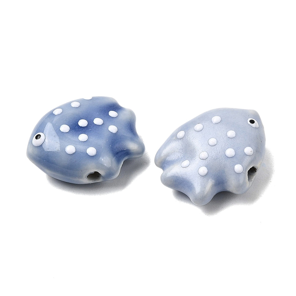 Porcelain Dot Fish Ceramic Beads 16mm, 4pcs