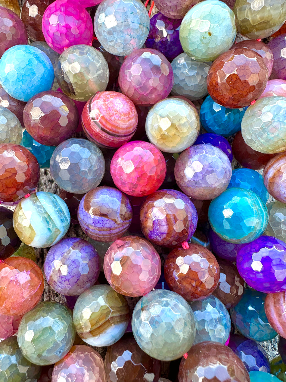 Faceted Multicolor Round Agate Strand, 16mm