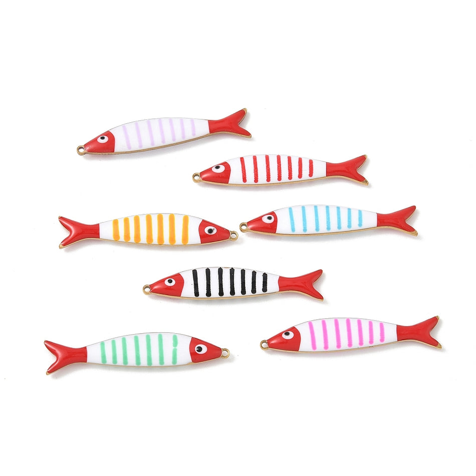 Stainless Steel Enamel Fish Pendants 40mm, 3pcs