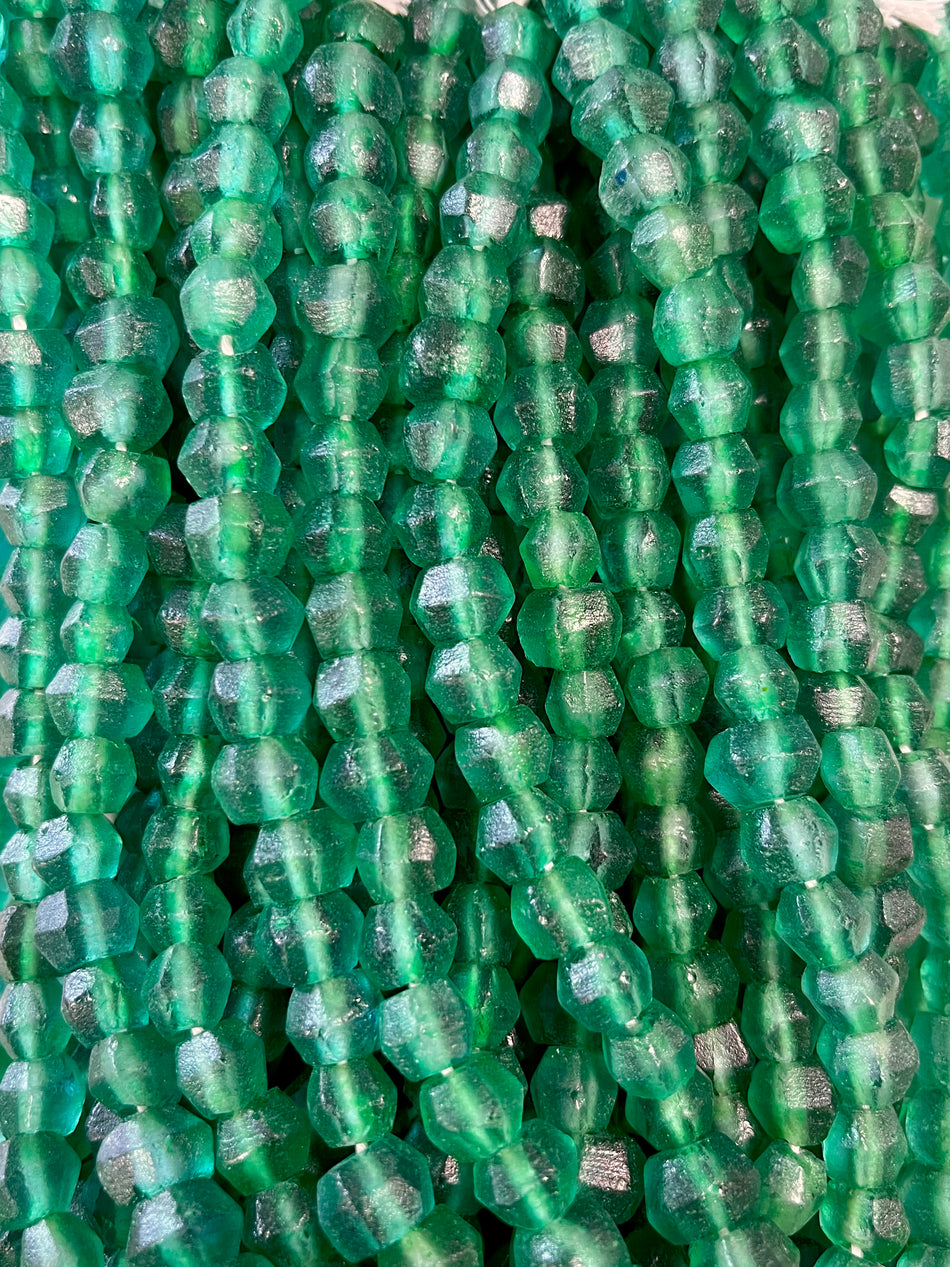 Faceted Rondelle Recycled Glass Strand, 10mm