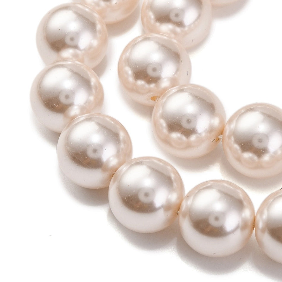 Round Glass Rose Pearl 12mm, 1 Strand