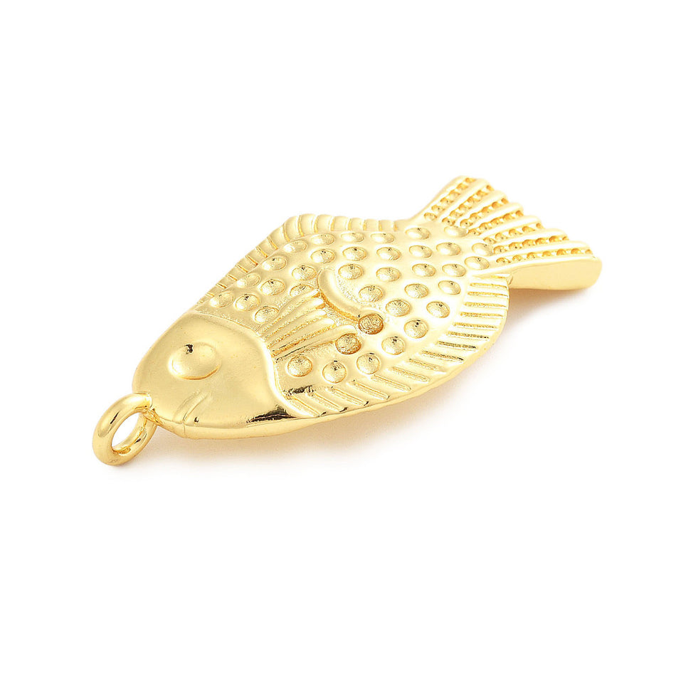 Gold-Plated Textured Fish Pendant 46mm, 1pc