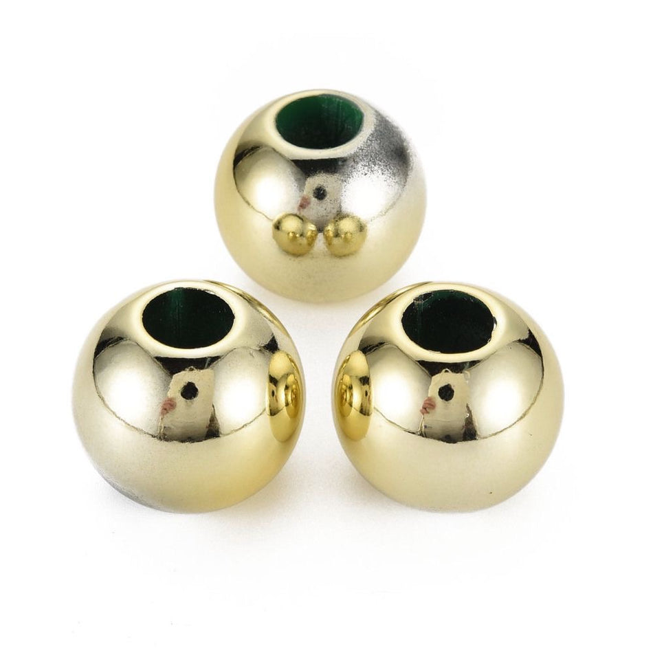 Large Hole Gold Round Acrylic Beads 25mm, 10pcs