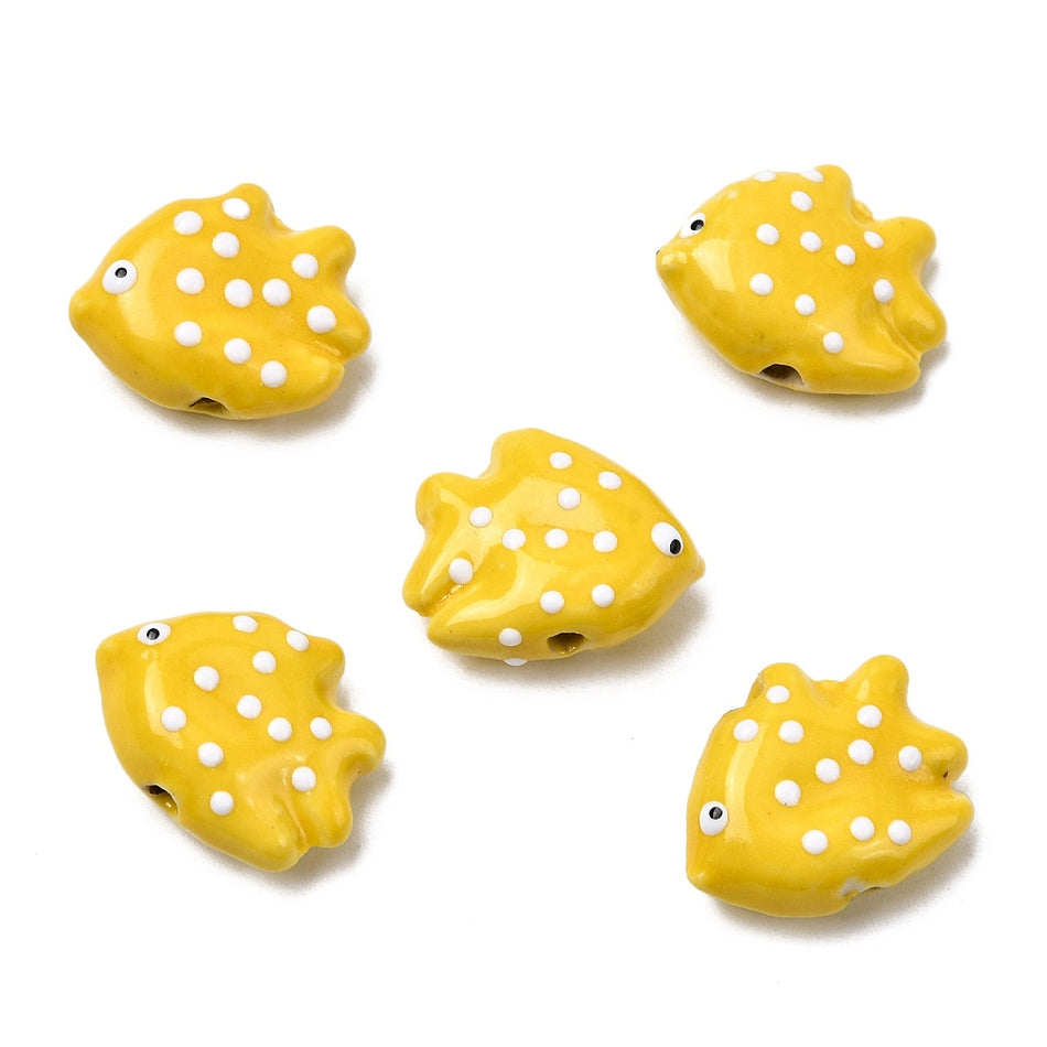 Porcelain Dot Fish Ceramic Beads 16mm, 4pcs