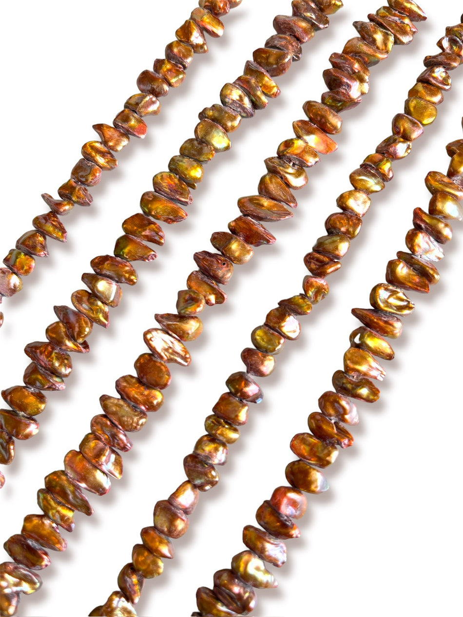 Golden Barroque Pearl Strand, 10-12mm