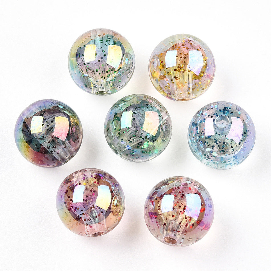 Mixed Color Glitter Acrylic Beads 16mm, 8pcs