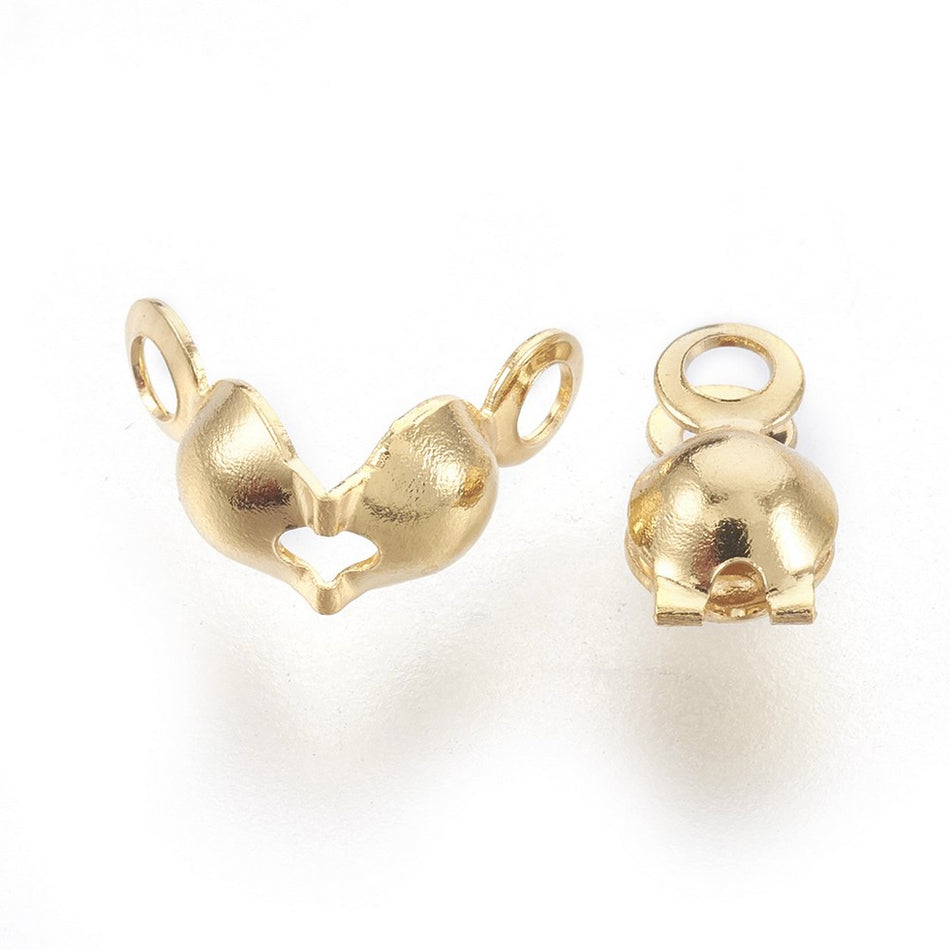 Stainless Steel Bead Tips, Clamshell Knot Cover,
Size: about 8mm long, 4mm wide, hole: 1.2mm, inner: 3mm.