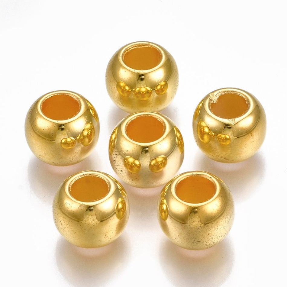 Large Hole Gold Acrylic Beads 11mm, 20pcs