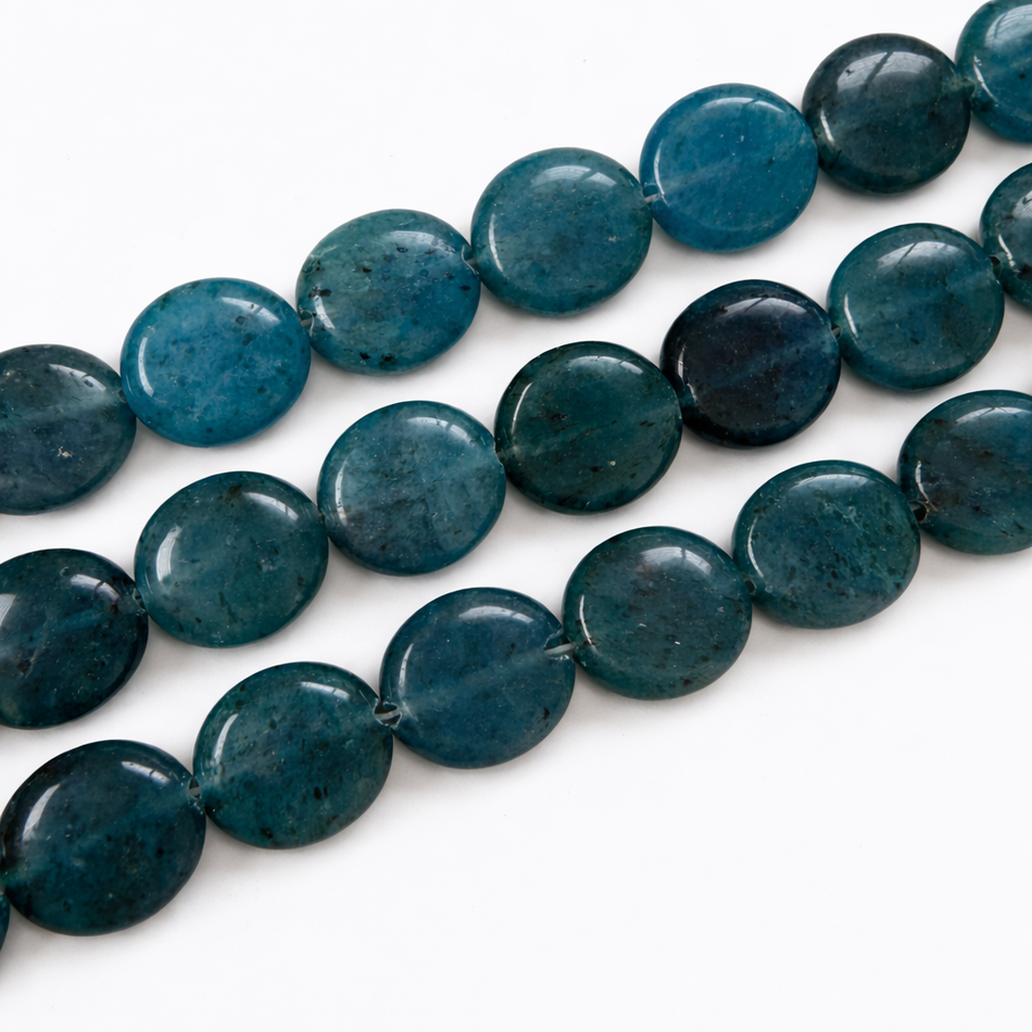 Blue Flat Coin Gemstone Bead 14mm Strand