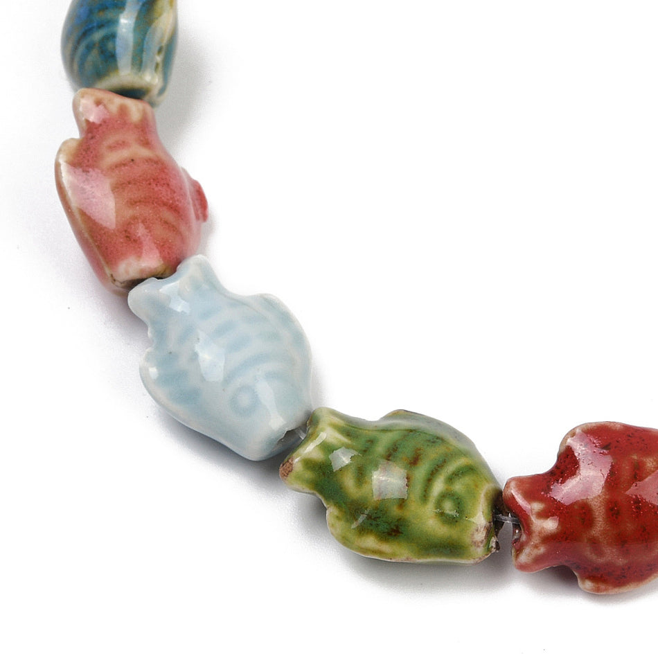 Mixed Color Fish Ceramic Bead Strand, 19mm