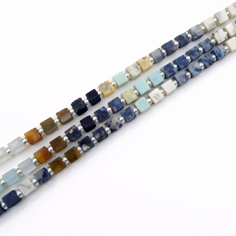 Multi-Gemstone Cube Bead 4mm Strand