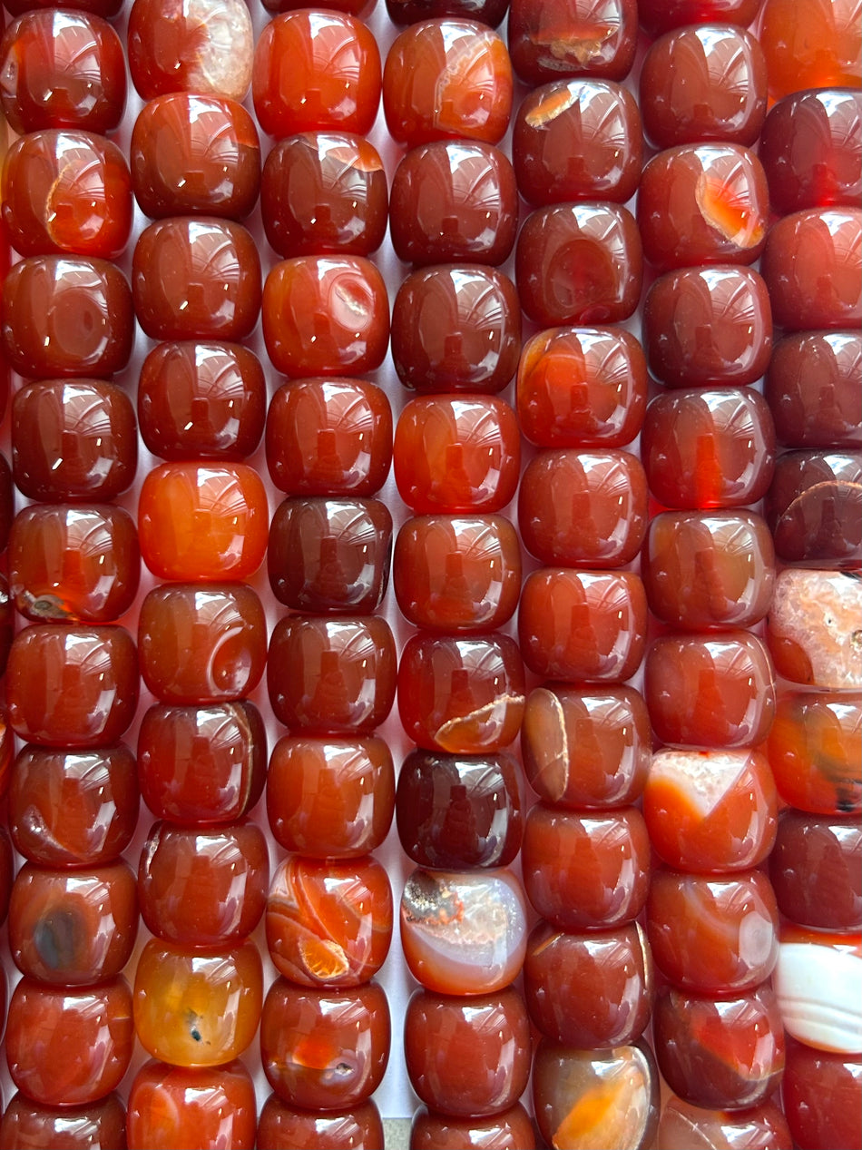 Drum Bead Carnelian Strand, 16mm
