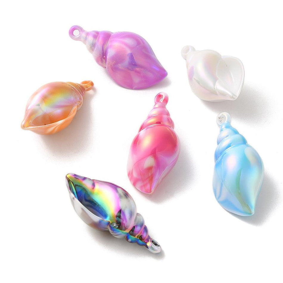 Mixed Color Shell Acrylic Pendant 43mm, 4pcs