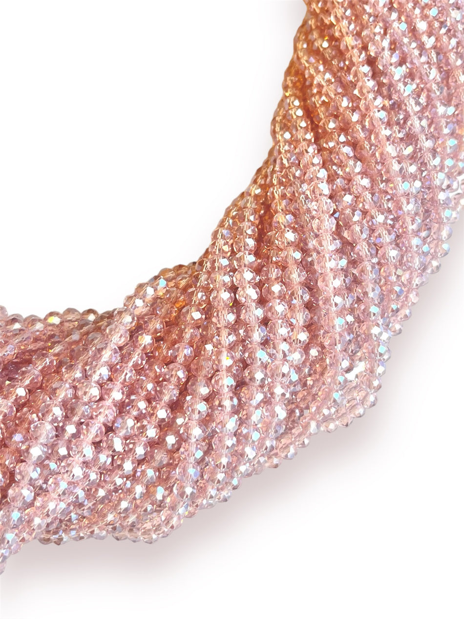 Pink Faceted Rondelle Crystal Strand, 6mm