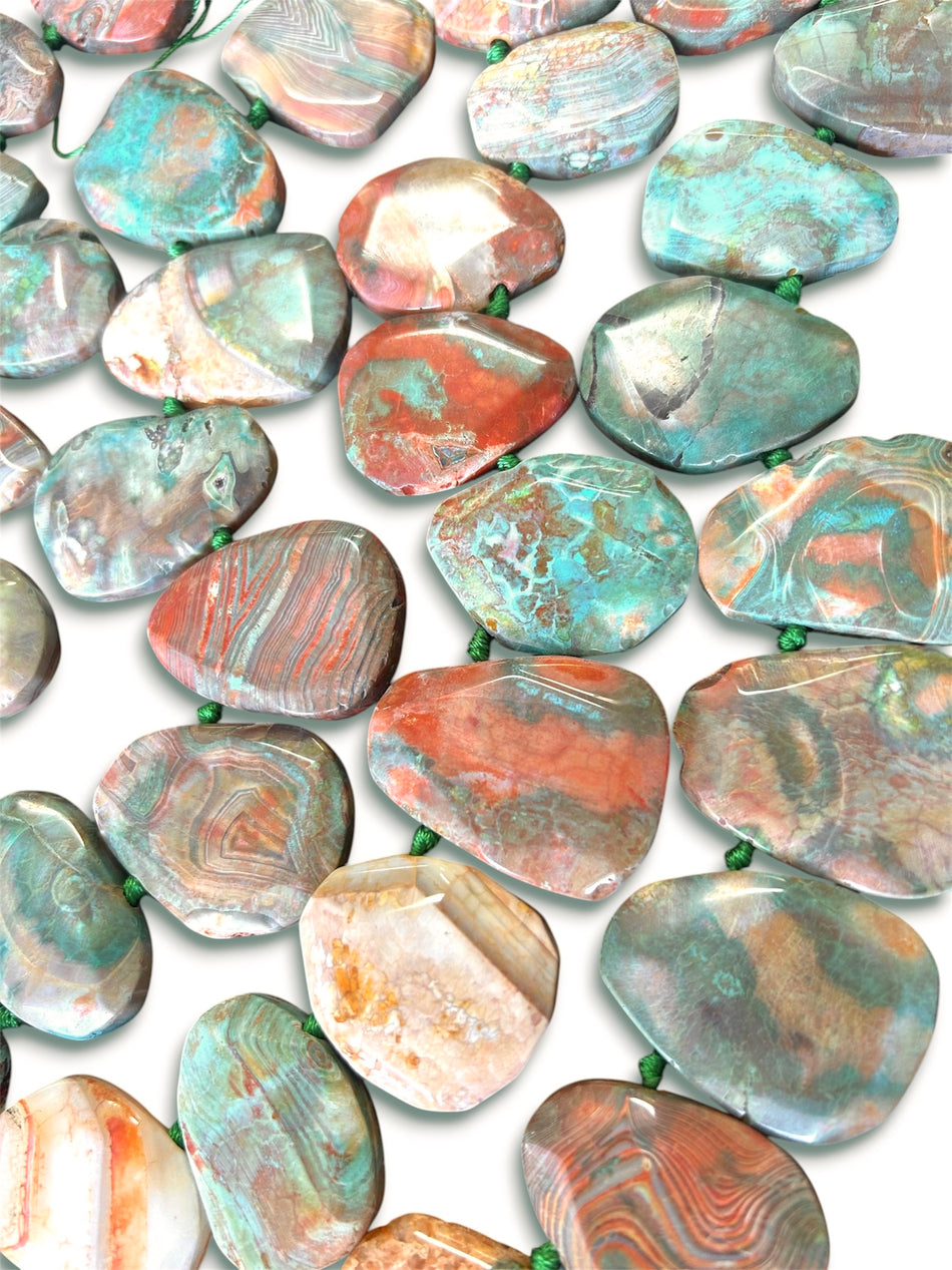 Turquoise and Terracota Marbled Slice Agate Bead Strand, 25mm-40mm