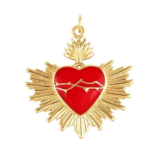18k Gold-Plated Red Sacred Heart Pendant, 1pc