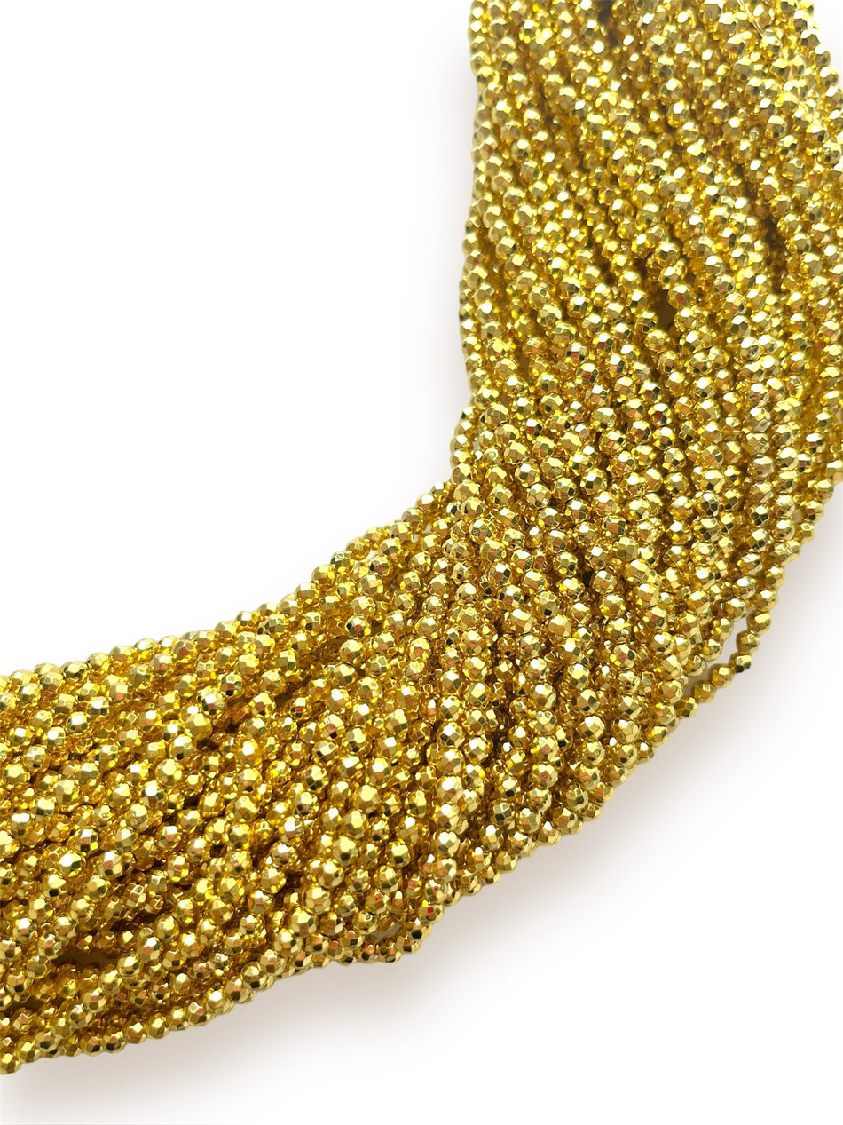 Gold Faceted Round Hematite Strand, 2mm