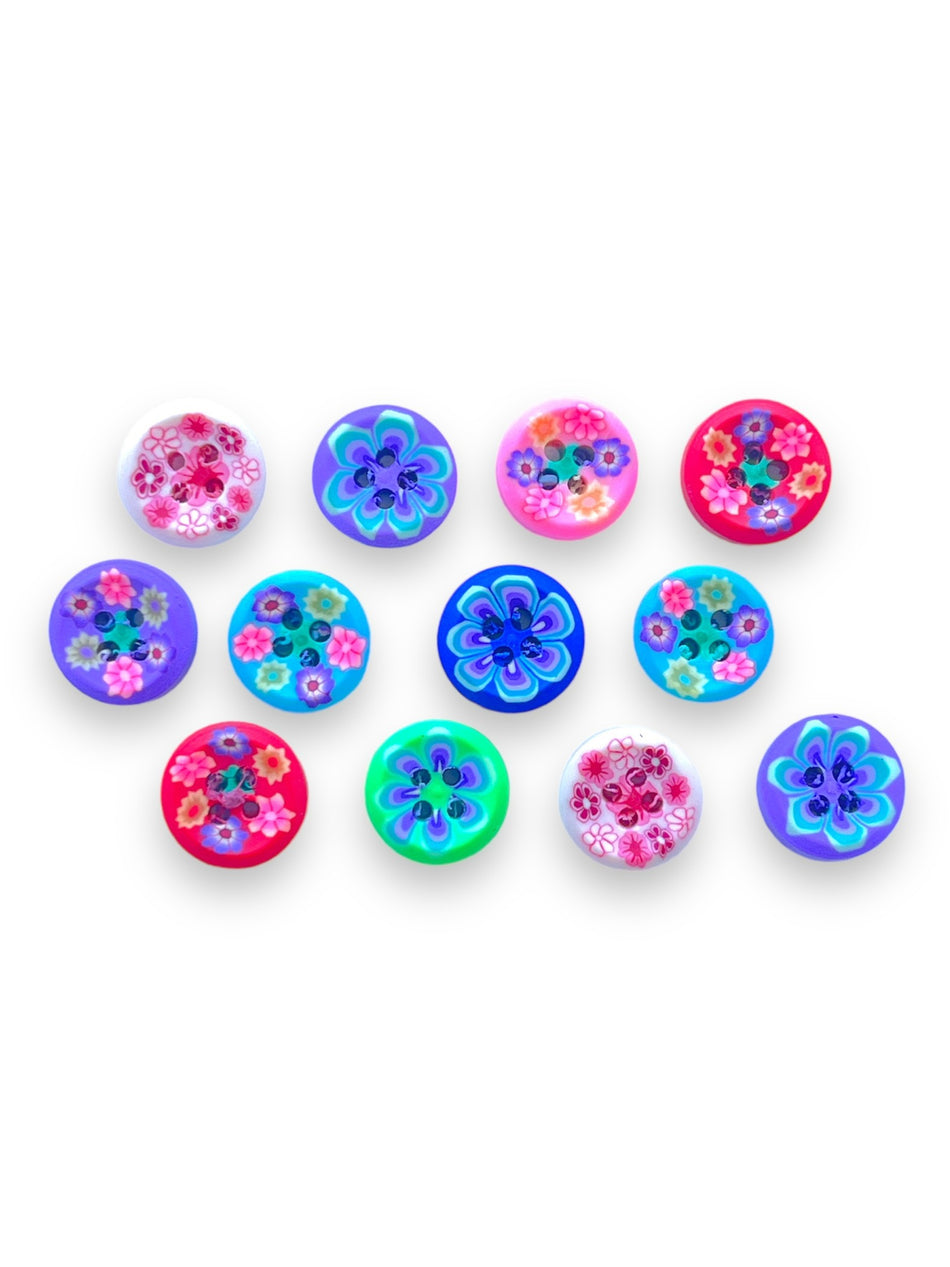 Multicolor Polymer Clay Button, 6pcs
