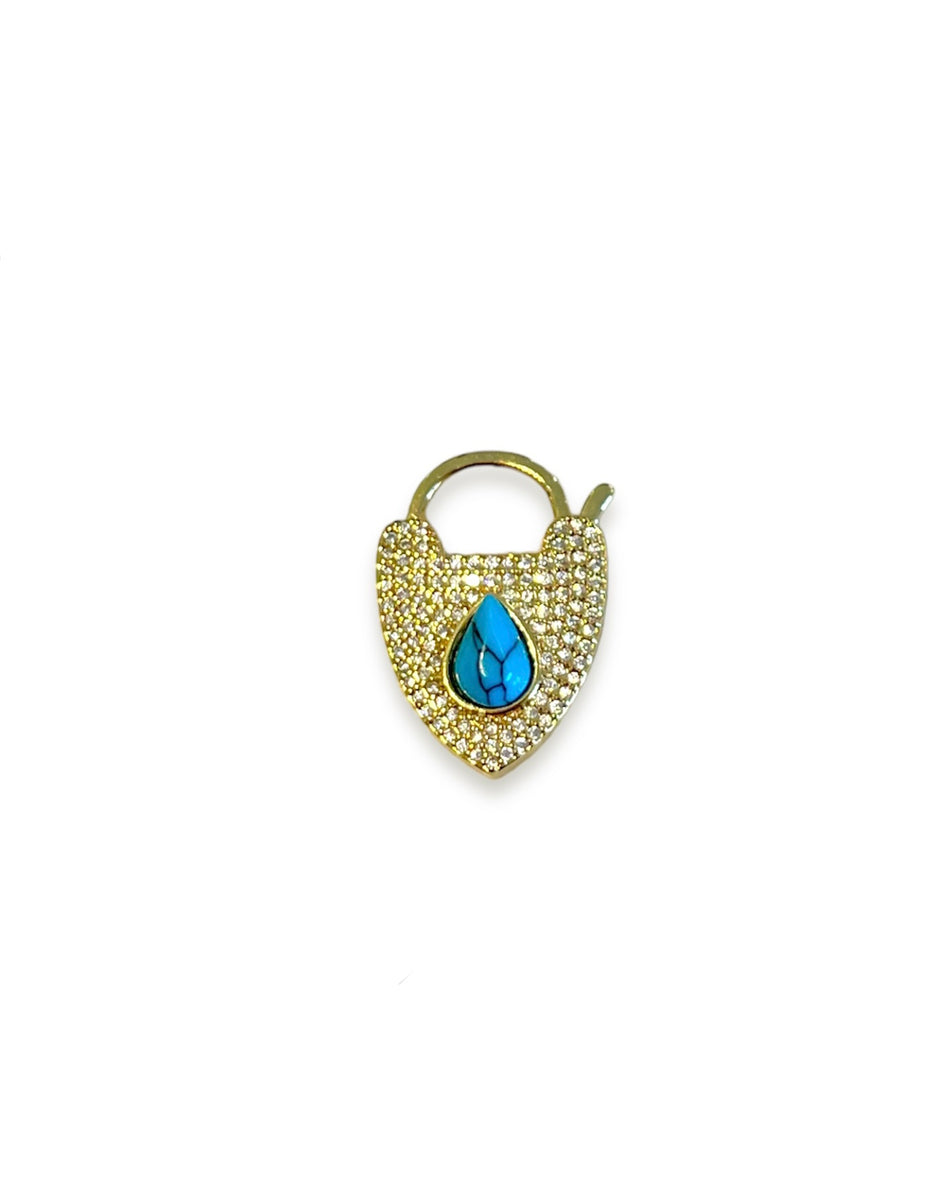 Gold Filled Zirconia Lock Pendant 25mm, 1pc