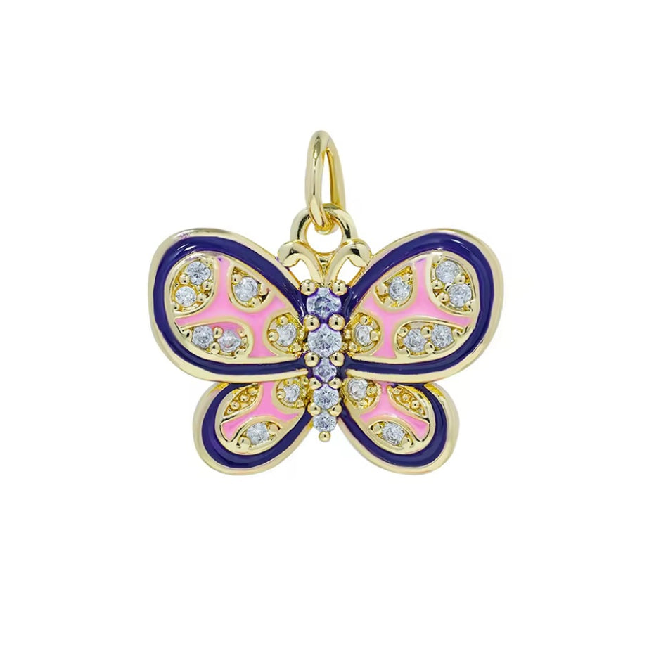 Multicolor Zirconia Butterfly Pendant, 1pc