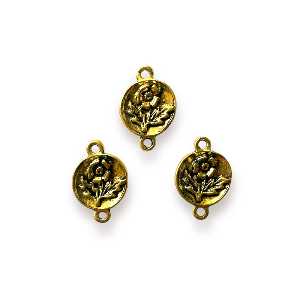 Gold Flower Connector, 3pcs