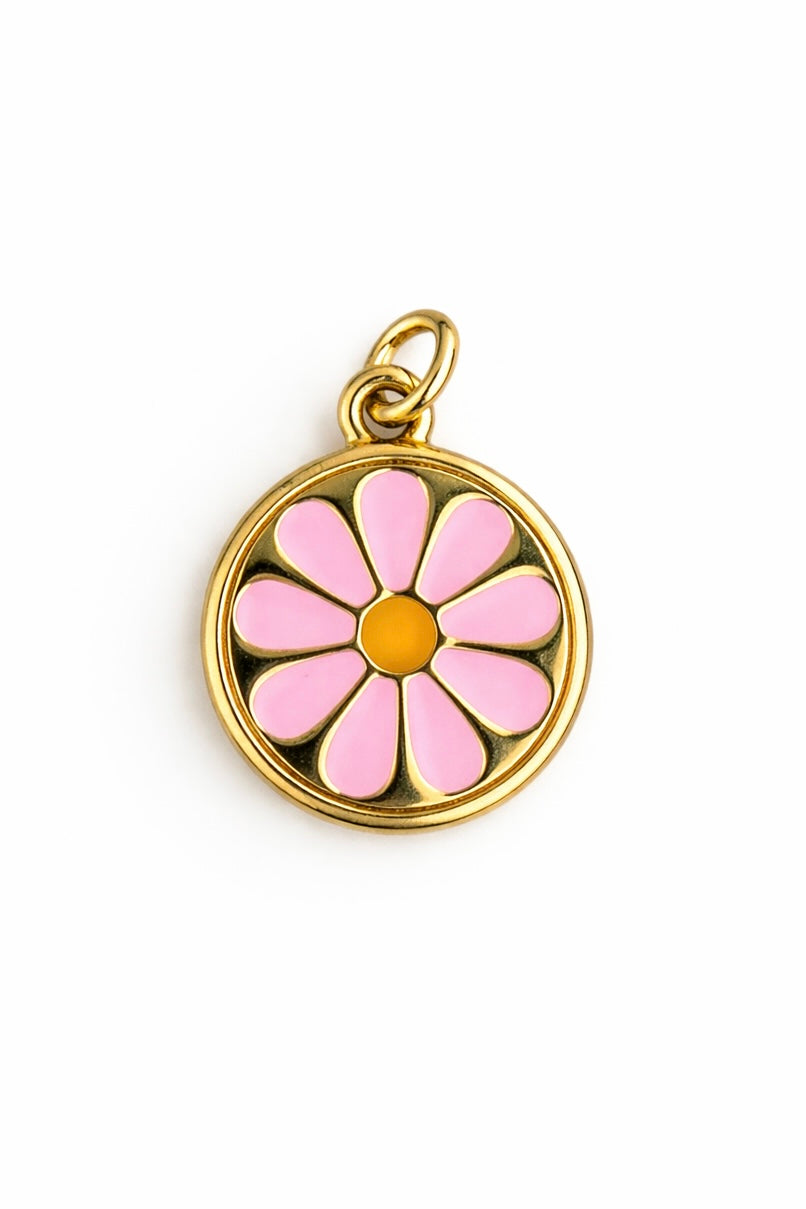 Gold-Filled Enamel Flower Pendant, 16mm, 1pc