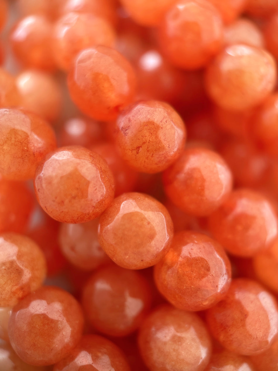 Faceted Round Orange Agate Bead Strand, 8mm