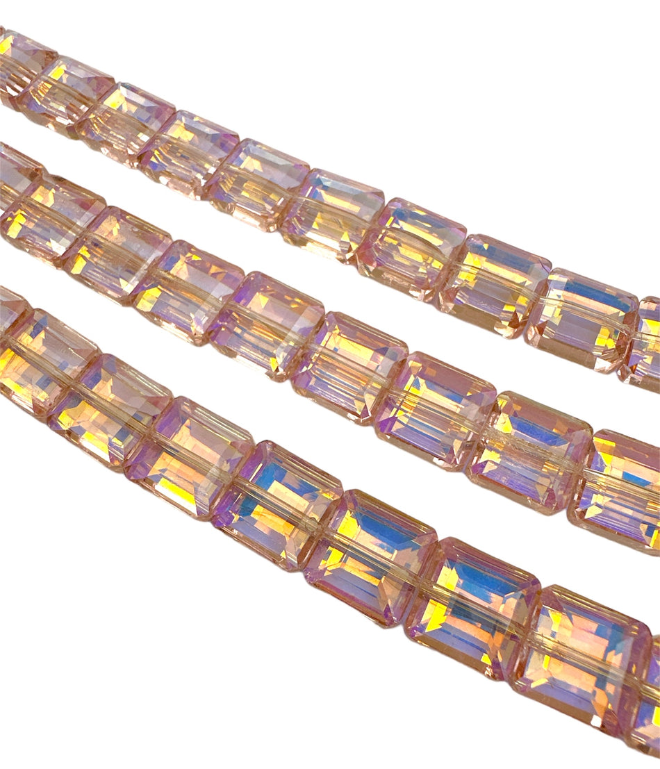 Faceted Orange Tornasol Square Bead Strand