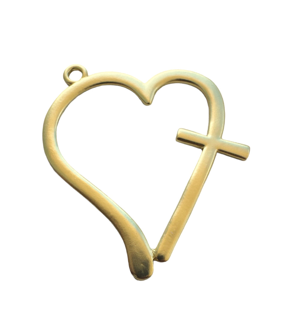Gold-Plated Heart/Cross Pendant, 1pc