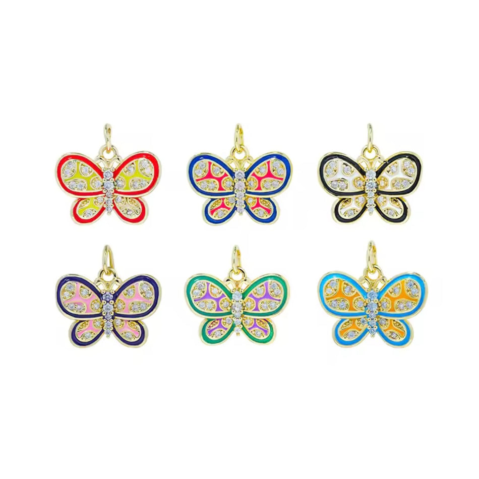 Multicolor Zirconia Butterfly Pendant, 1pc