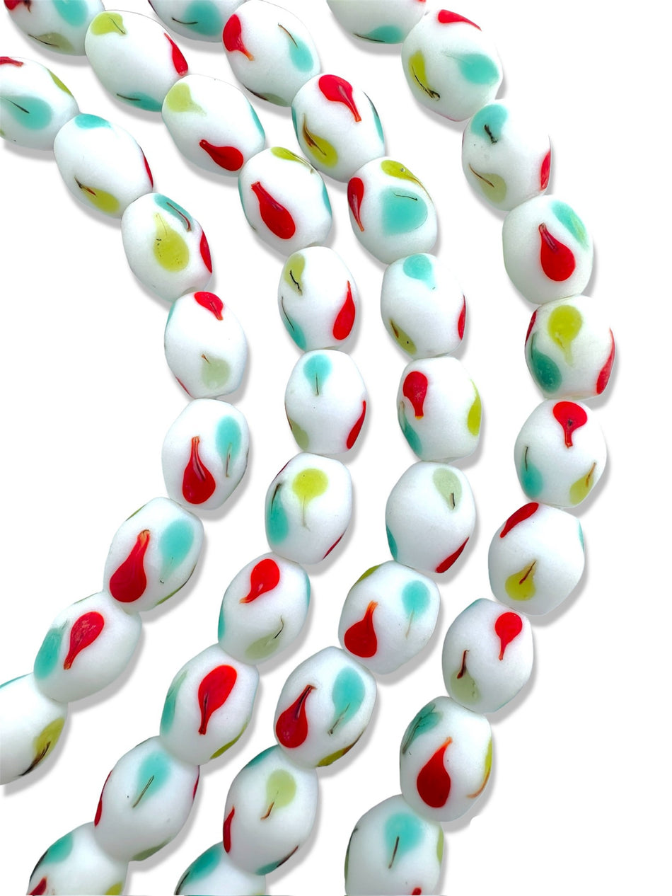 Multicolor Oval Bead Lampwork Strand, 16mm