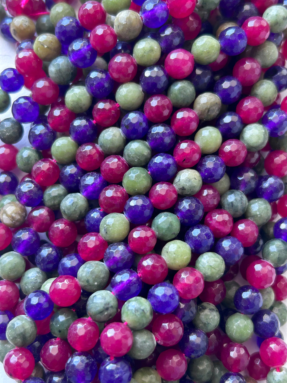 Multicolor Faceted Round Jade Strand, 8mm