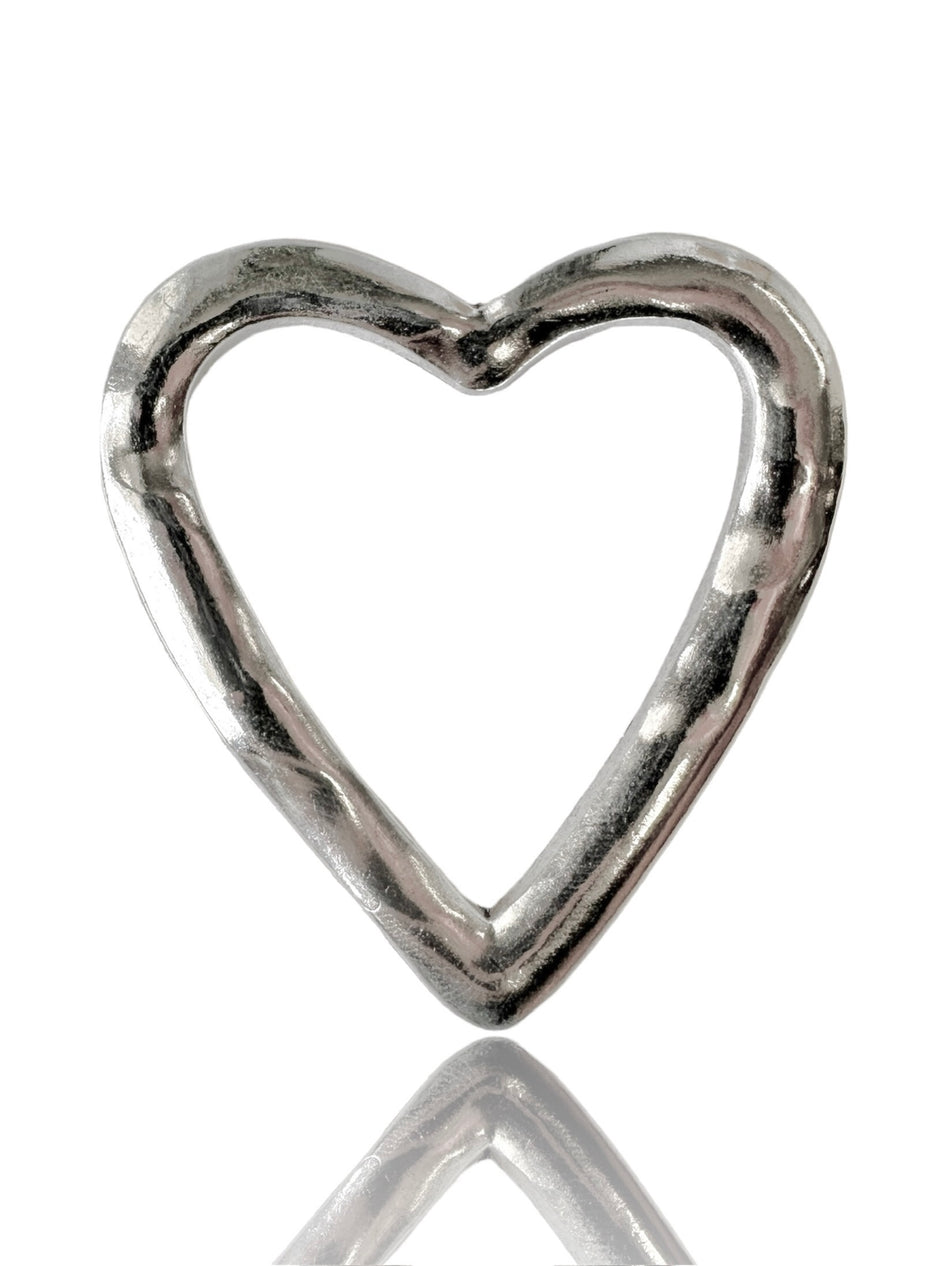 Silver Dented Heart 2.5 inches, 1pc