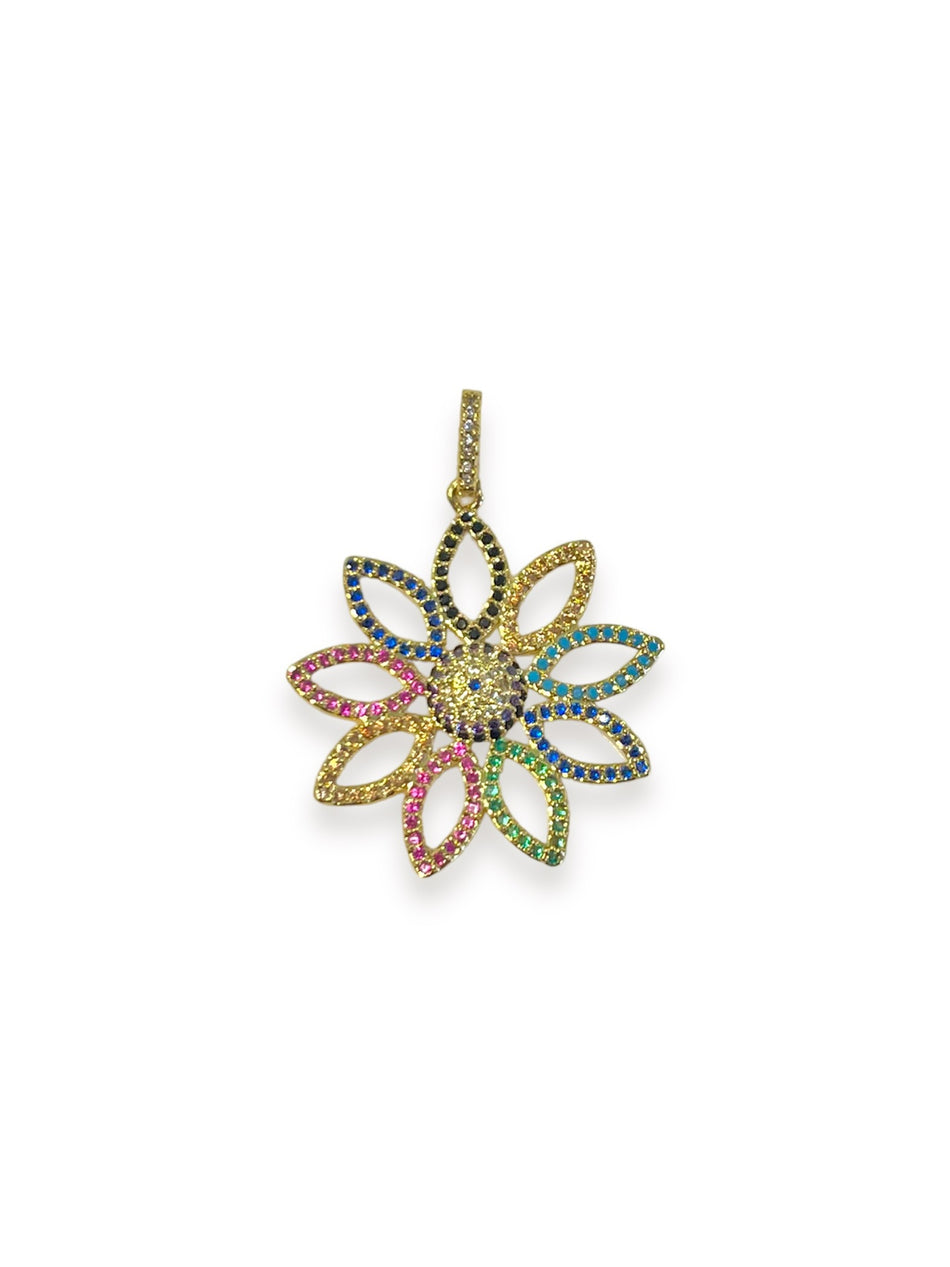 Multicolor Zirconia Flower Pendant 40mm, 1pc