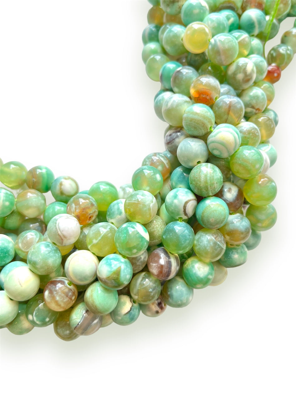 Green Round Agate Strand, 12mm