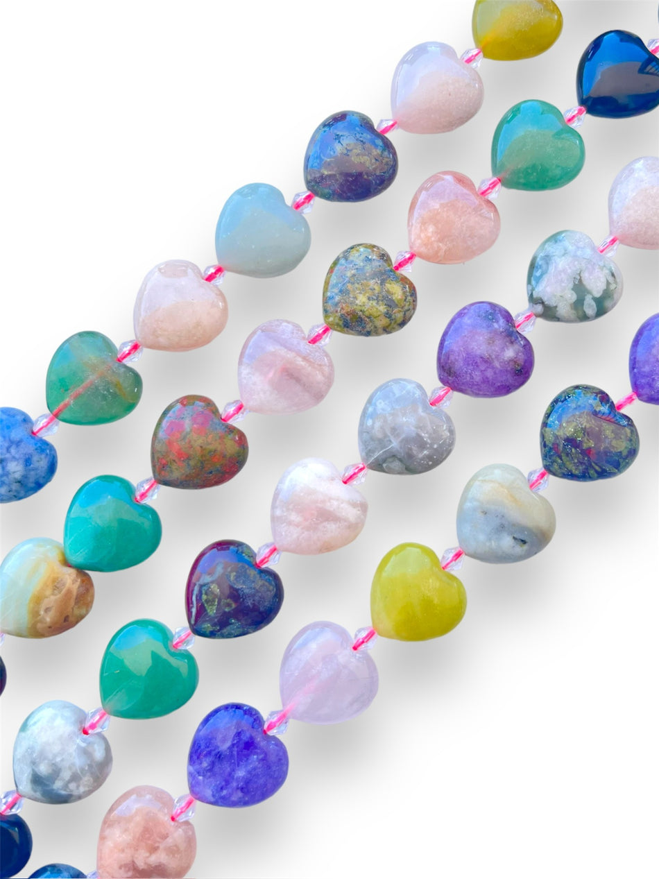 Mixed Gemstone Heart Strand