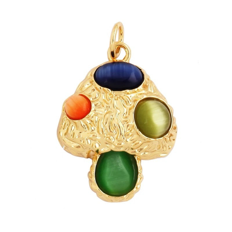 18k Gold-Plated Mushroom with Stones Pendant, 1pc