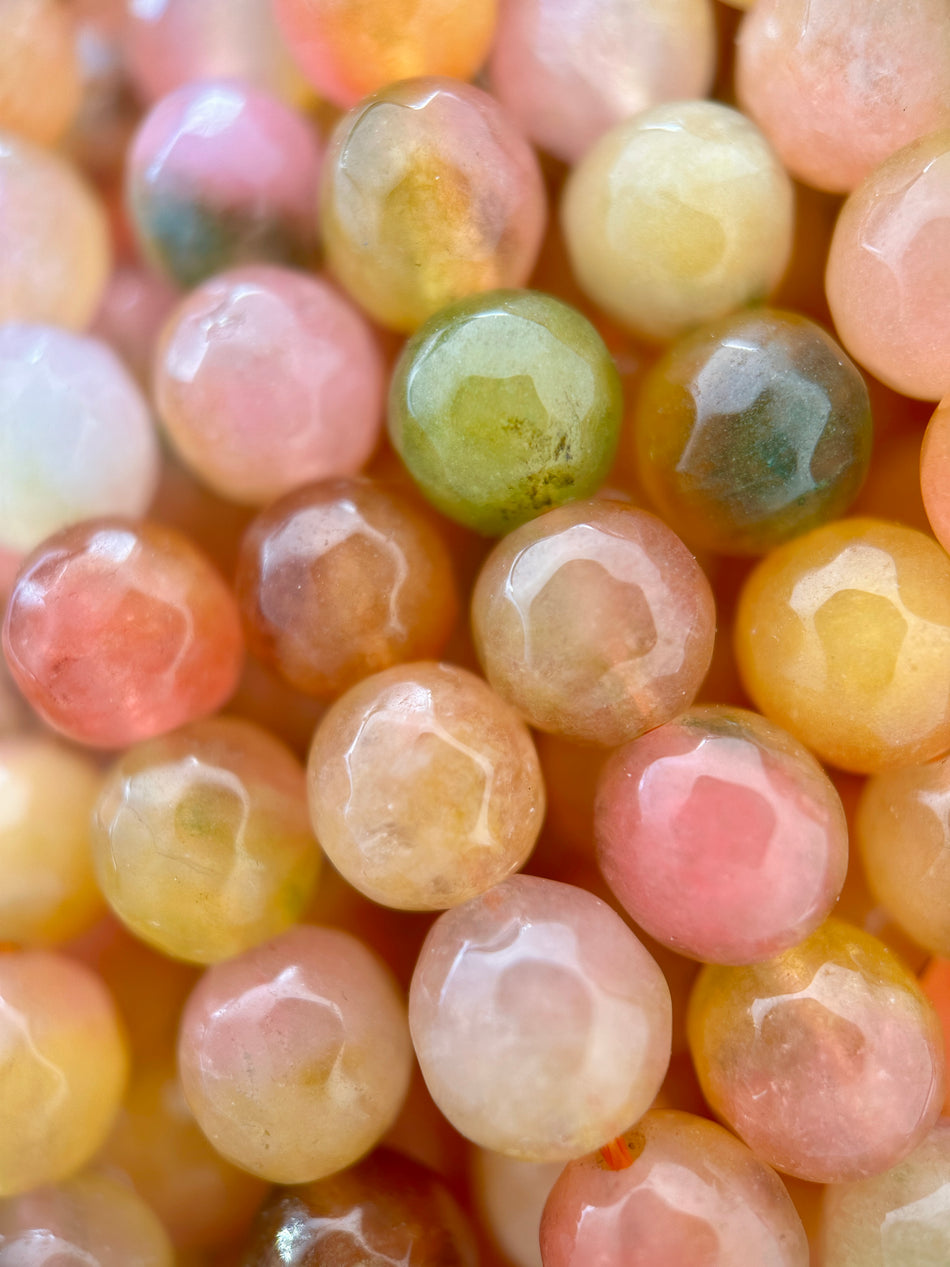 Faceted Round Pink and Orange Agate Bead Strand, 8mm