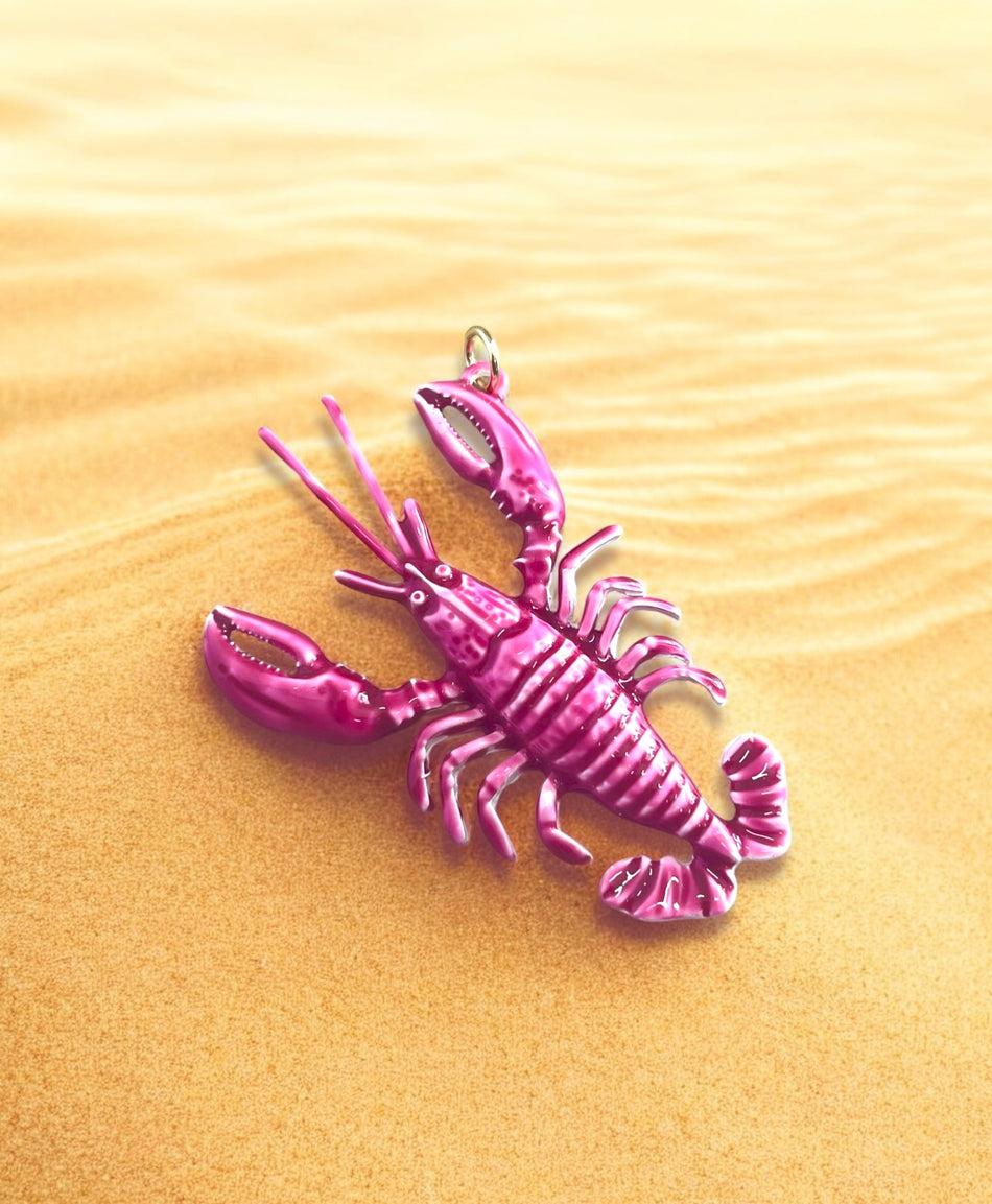 Magenta Enameled Lobster Pendant 65mm, 1pc