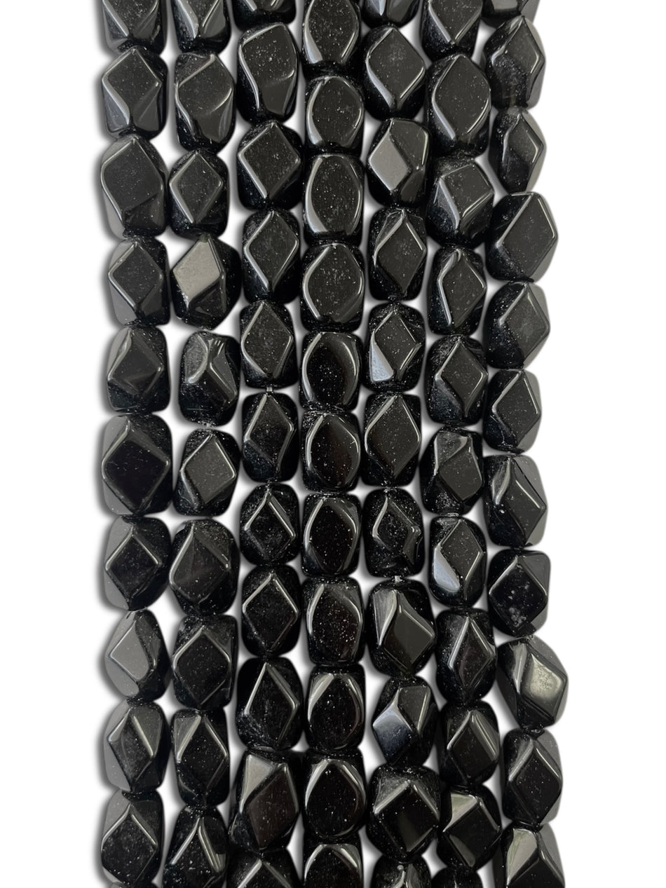 Faceted Black Rectangular Jade Bead Strand, 14mm