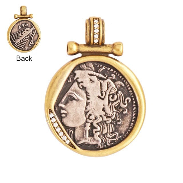 Antique Coin Medallion with Zirconia, 1pc